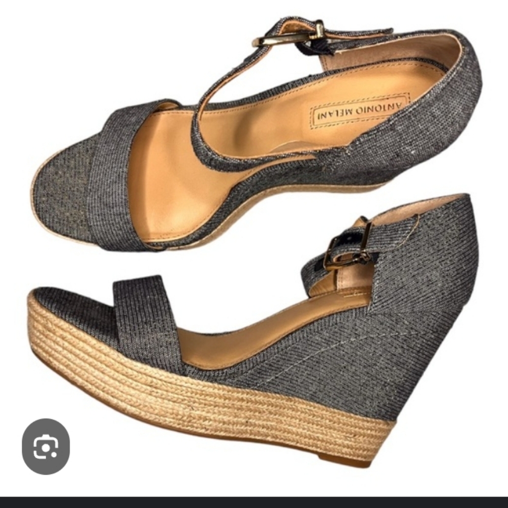 Antonio Melani Charcoal and Tan Wedge Sandals